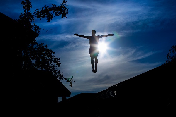 Trampolinist Dylan Schmidt training at his Karaka home